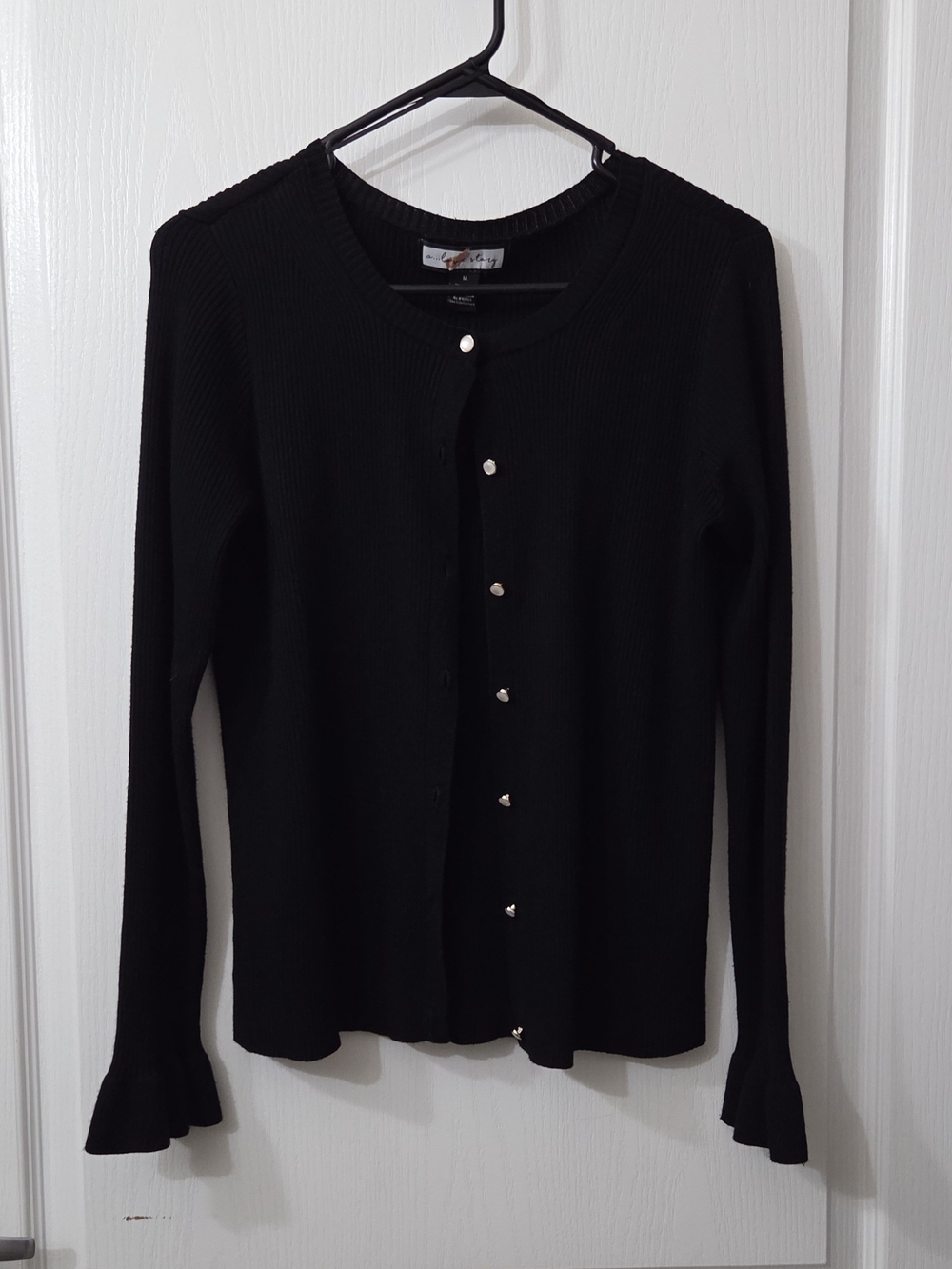 Black Women's Button-Front Ribbed Sweater Cardigan